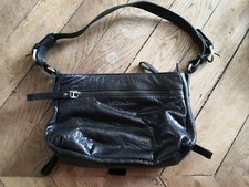 sac à main vintage  - cuir noir façon grainé, marque Arthur and Aston 