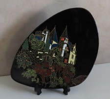 ASSIETTE DECORATIVE EMAUX DE LONGWY CHATEAU DE MONTFORT GRAND FEU 