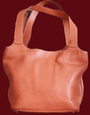 Magnifique Sac à mains VERA PELLE tout cuir Made in Italy couleur orangé corail