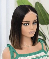 Perruque Naturelle Femme Brune Mèche Châtain Wig Courte Dentelle 25cm +Cadeau