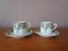 2 Tasses à café & sous tasses  Saint Amand modèle Estival feuilles vertes