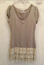 Robe droite viscose beige taupe dentelle sur le bas T36 Promod (1606069)