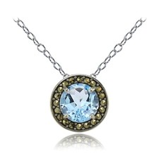 Argent Sterling Topaze Bleu Et Marcassite Halo Collier