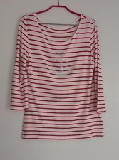Pull léger rayé blanc/rouge T/40/42 manches 3/4