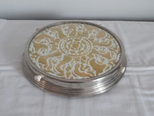 ANCIEN Plateau Présentoir Tournant en Métal et Verre à Décor Géométrique