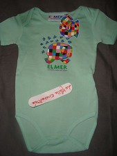  BODY MANCHES COURTES ELMER L ELEPHANT VERT 12 MOIS NEUF