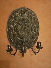 Applique Murale Laiton repoussé. Porte bougies