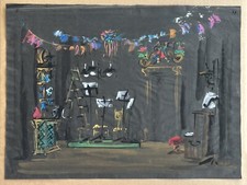 Gouache Originale Théodore Brenson Letton Maquette Décor Théâtre Pupitre Musique