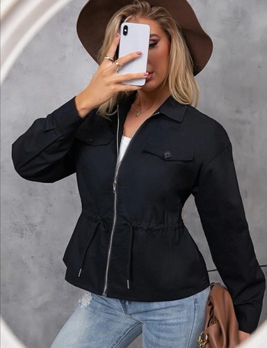 Veste coton noir cordon - veste,