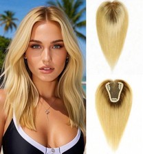 Postiche Rajout Blond Foncé Femme Cheveux Humains Lisse Topper A Clips