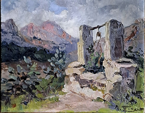 Ancien tableau huile toile le - tableau, "le