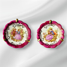 Limoges France Fragonard 22k Gold Porcelain Mini Plates Courting Couple Vintage