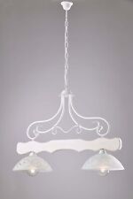 Barre Haltère Lustre Shabby Chic en Bois Et Verre 2 Lumières Lgt Spello 005