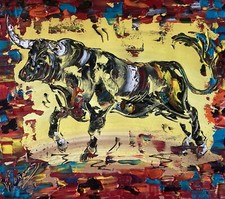 PEINTURE TOILE TABLEAU Corrida Tauromachie Taureau 40x40cm ORIGINAL Neuf