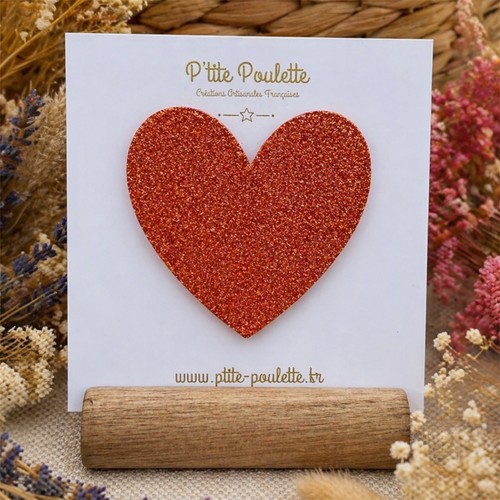 Broche coeur pailletée - , corail