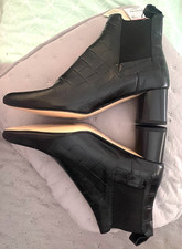 Low boots bottines cuir noir effet croco bout carré petit talon large ZARA 38