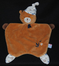 Doudou ours Doumou plat SUCRE D'ORGE brun marron empreintes fleur bonnet NEUF