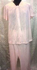 Vanity Fair Womens 2 Pc Sleepwear Pajamas Lingerie 40 8 Pink Usa Vtg Top Pants