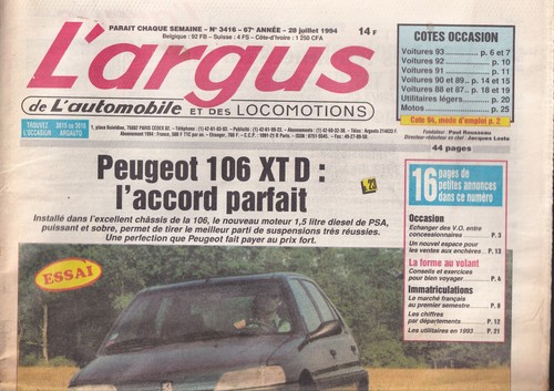 Argus 3416 peugeot - n°3416, xt