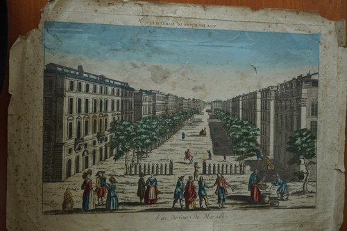 Gravure xviii vue optique - vue, d'optique