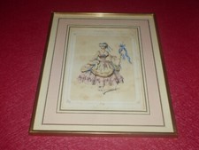 LITHO ANCIENNE COULEURS POCHOIR BALS MASQUES "BERGERE MARIE-ANTOINETTE" Ca 1840