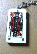 Ancien porte clé onglier couteau lime Carte à Jouer Roi Nacré. Vintage 60's.