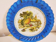Assiette décorative bleu et doré - Ferme auberge - Porcelaine de Limoges