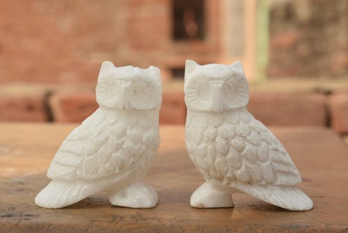 Figurine hibou pierre blanche