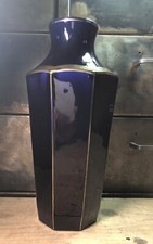 Vase Art Déco Faïence Orchies Moulin Des Loups Décor Bleu Liserés Or H 30,5 Cm