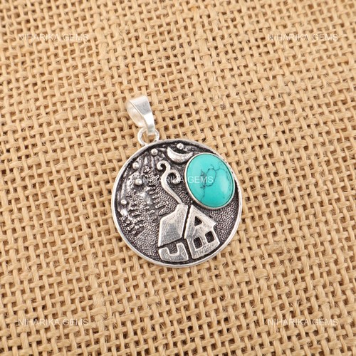 Pendentif gemme turquoise - pendentif, en