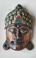 Masque Tête de Bouddha Indonésien/Bali. En Bois Polychromes.Feng Shui. Fait Main