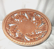 GRANDE COUPE  ART DECO   FAIENCE BARBOTINE DE SAINTE RADEGONDE -DECOR ELEPHANTS