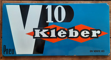 Ancienne Plaque Emaillée Pneu V10 KLEBER  EAS automobile garage huile 98x49cm