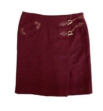 Jupe en laine empiècement cuir HERMES Vintage