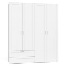 Armoire 4 portes VITO blanc penderie 160 cm avec 2 tiroirs et étagères