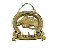   PORTE-CLEFS, ou accroche-torchons,  laiton, 5 crochets, chevaux,  key holder