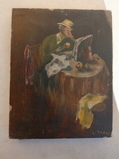 Tableau Peinture Huile Sur Toile Homme Qui Boit Son Café