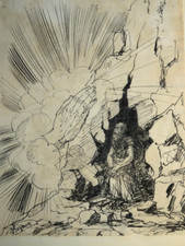 Ecole FRANCAISE XIX-XX DESSIN ENCRE ALLEGORIE MAINS DIEU MOISE TABLES LOI SIGNE