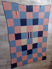 Couverture plaid coton patchwork fait main année 80 coton bleu rose couvre lit