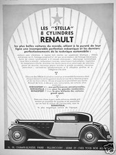 PUBLICITÉ 1933 STELLA 8 CYLINDRES RENAULT NERVASPORT 4 L NERVASTELLA REINASPORT