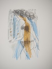 Pablo PICASSO : Le Goût du Bonheur, Femme à la plage, Lithographie