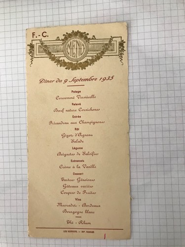 Menu ancien 9 1935 - menu, du