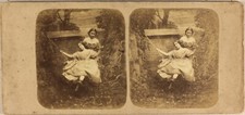 Deux femmes La Balançoire Artistique c1860 Photo Stereo Vintage Albumine 