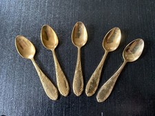 5 Petites Cuillères  A café En Métal Doré Félix Potin 