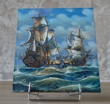 HUILE SUR PANNEAU - Bataille de Trafalgar en 1805 - Travail des années 50