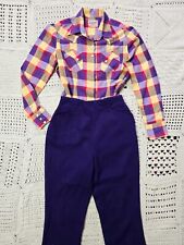 Ensemble costume plaid vintage années 50 60 western pantalon chemise chemisier cowgirl