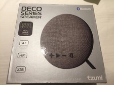 Haut-parleur portable Bluetooth sans fil Tzumi Deco Series tissu gris neuf Royaume-Uni