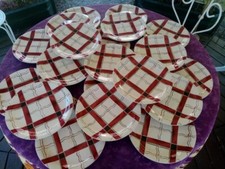 20 Assiettes Plates Sarreguemines DV Modèle Cambo Art Déco Rouge et Vert 23,5cm