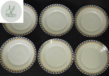 Porcelaine de Limoges début XXè (damier bleu-jaune) x6 assiettes plates 23.7 cm