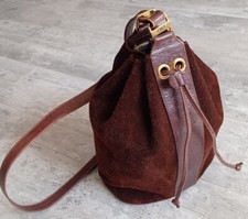 Sac à main porté épaule ou bandoulière vintage femme cuir marron POURCHET Paris